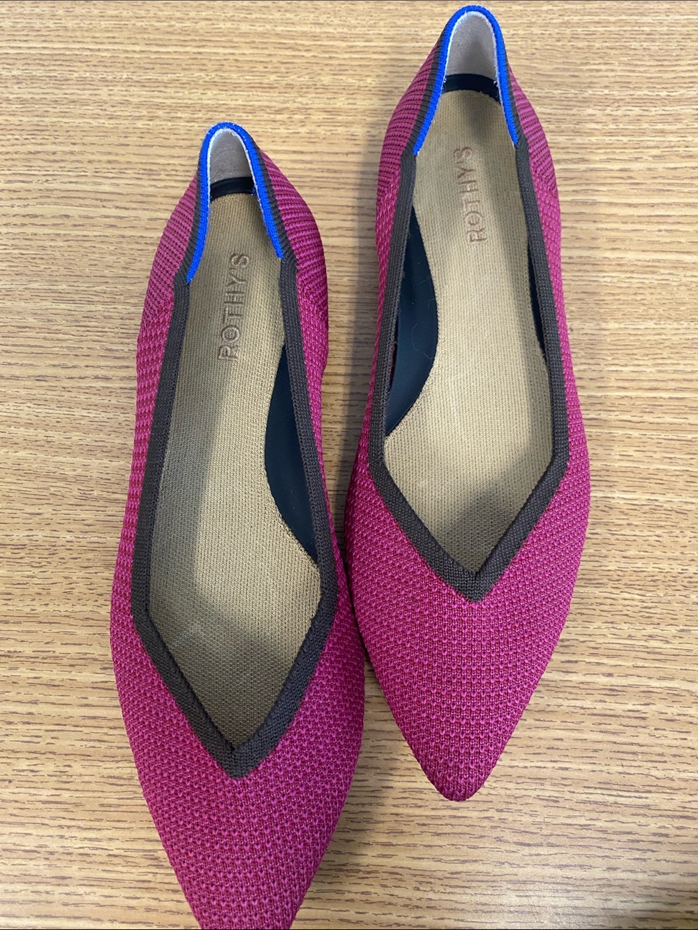 Seychelles Pointed Knit Ballet Flats in Magenta with Black Trim - Picture 3 of 11